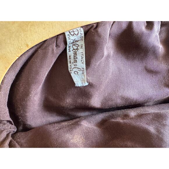 Vintage Italy B. Altman & Co. Chocolate Suede Acrylic Clutch Handbag - Picture 2 of 3